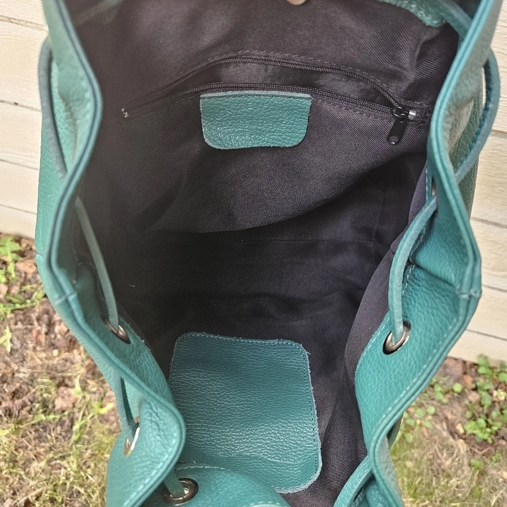 green genuine leather mini backpack made in Italy